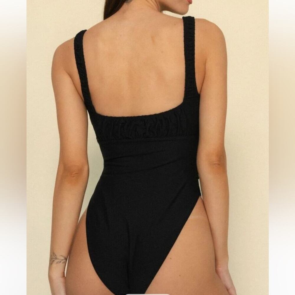 NEW Montce Zoe ruched bust high cut swimsuit in Sable black - Picture 3 of 12